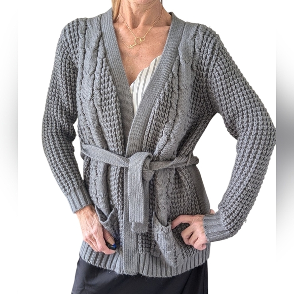 Harlowe & Graham Women’s Grandmacore Grey Chunky Belted Cardigan Size S - Picture 1 of 8